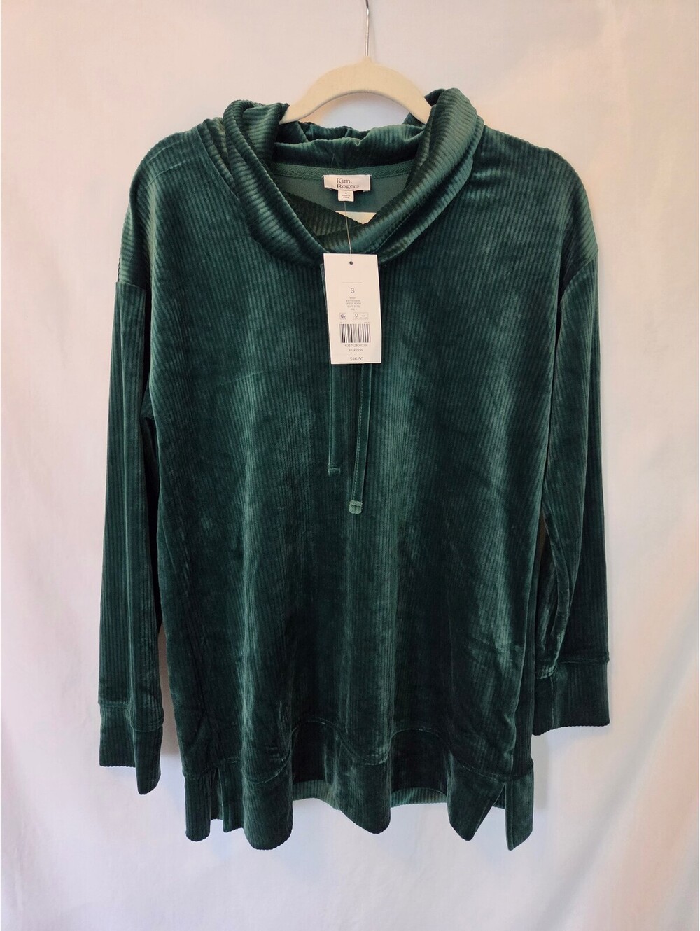 Kim Rogers Women's Fall Green Velour Soft Spot Hooded Pullover Sweatshirt Size S